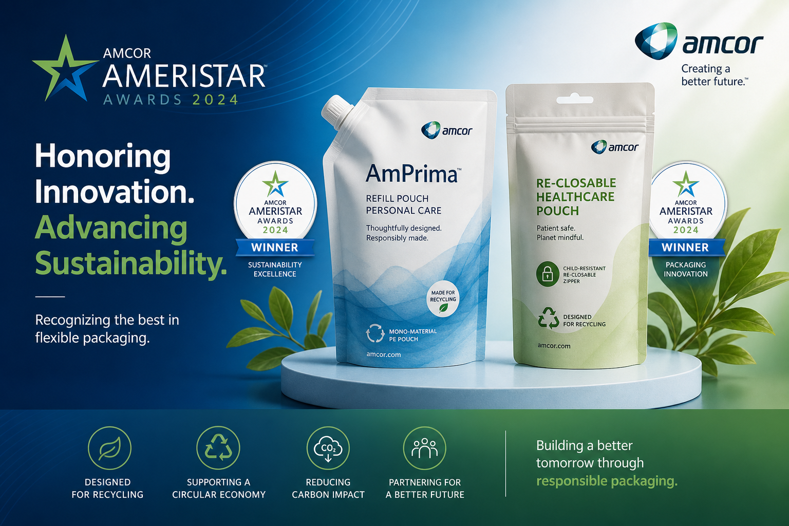 Amcor Garners Two AmeriStar Awards for Recyclable Refill Pouch and Reclosable Healthcare Pouch