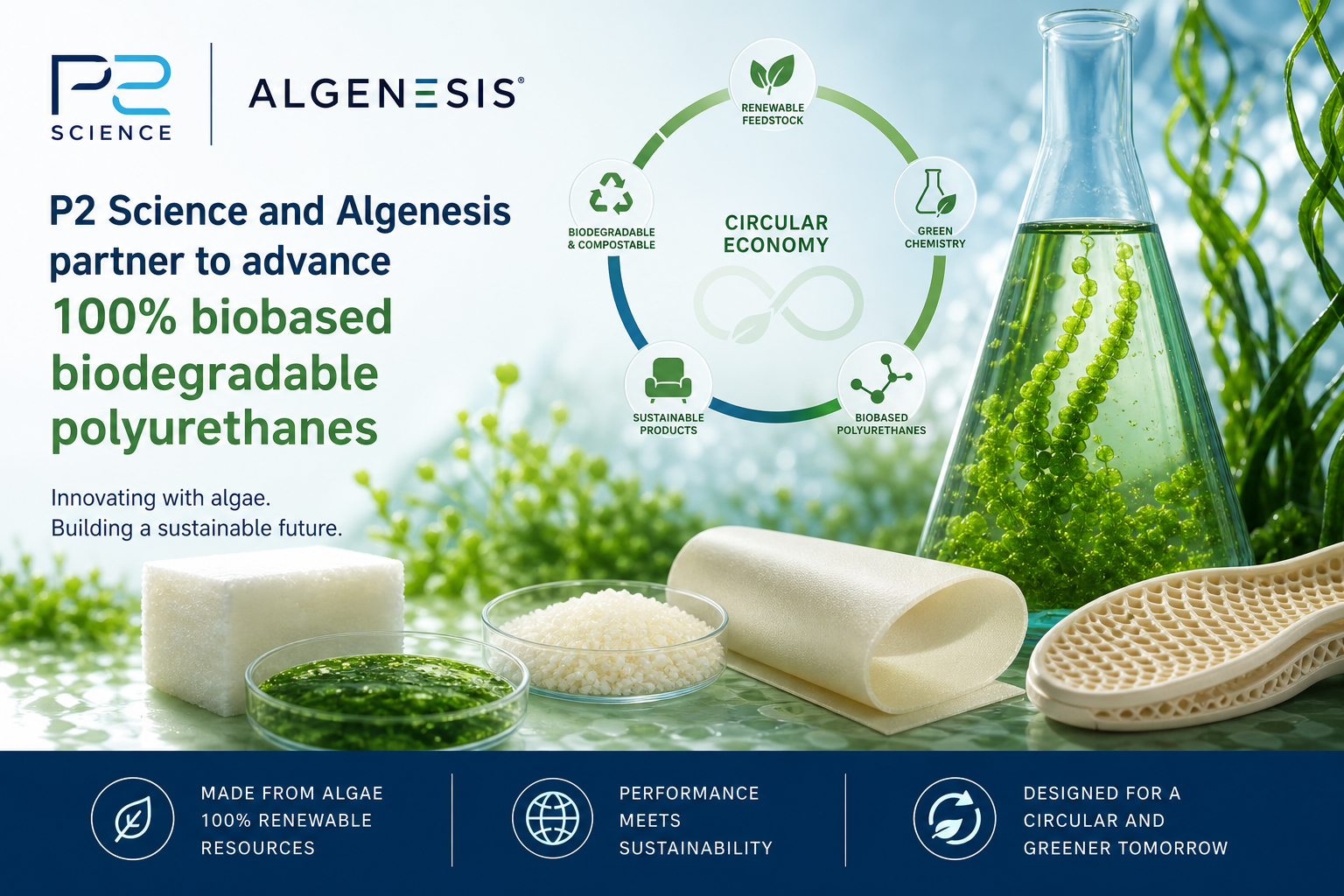 P2 Science and Algenesis Partner to Develop Algae-Derived 100% Biobased Biodegradable Polyurethanes